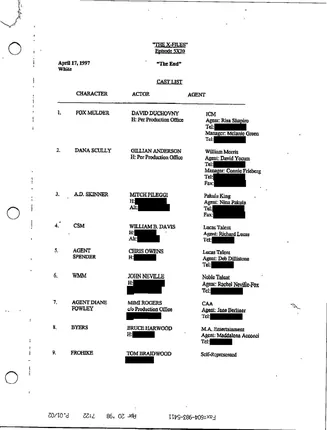 The End cast list, page 1