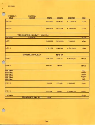 Season Eight Production Schedule, page 2