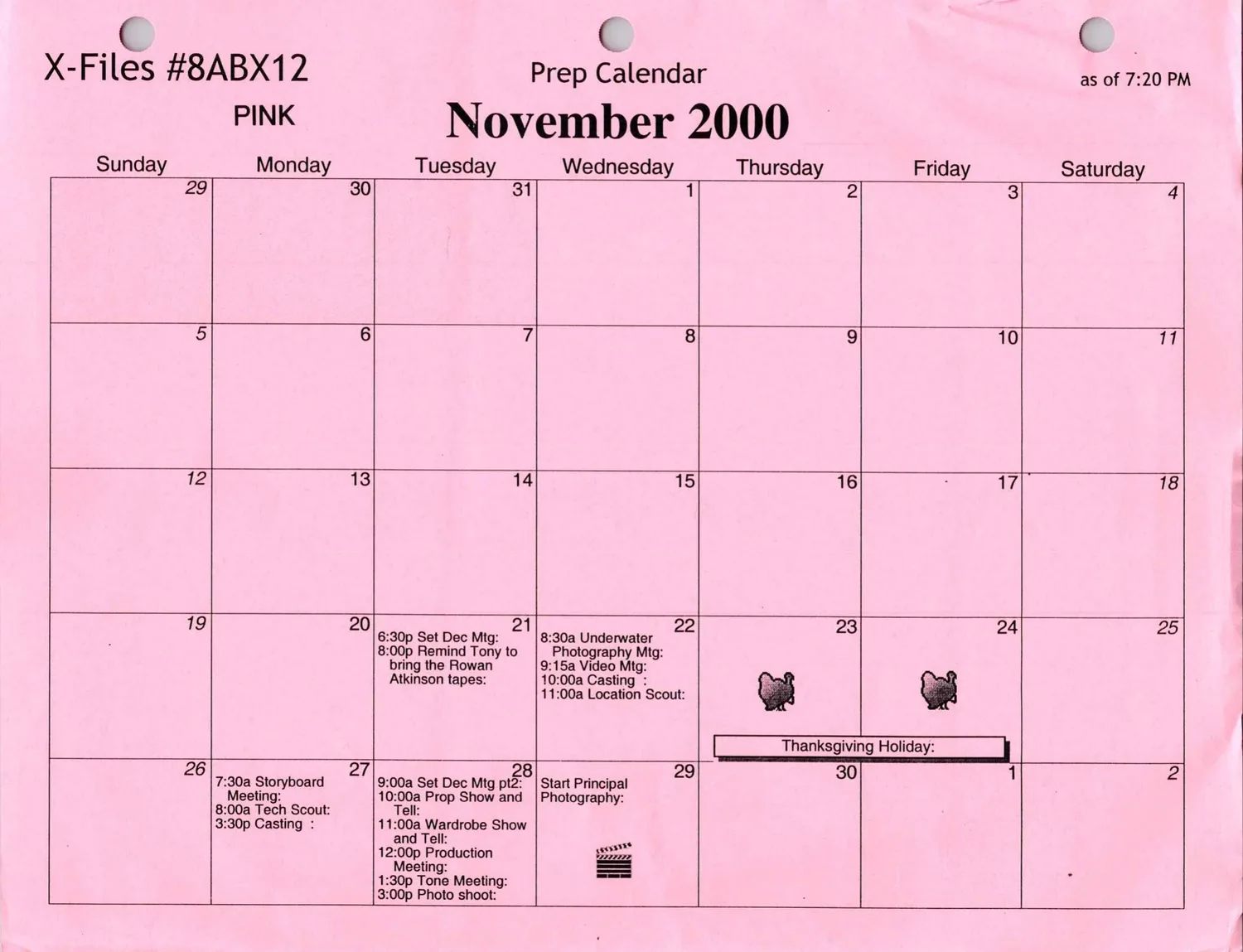 Prep Calendar, November 2000