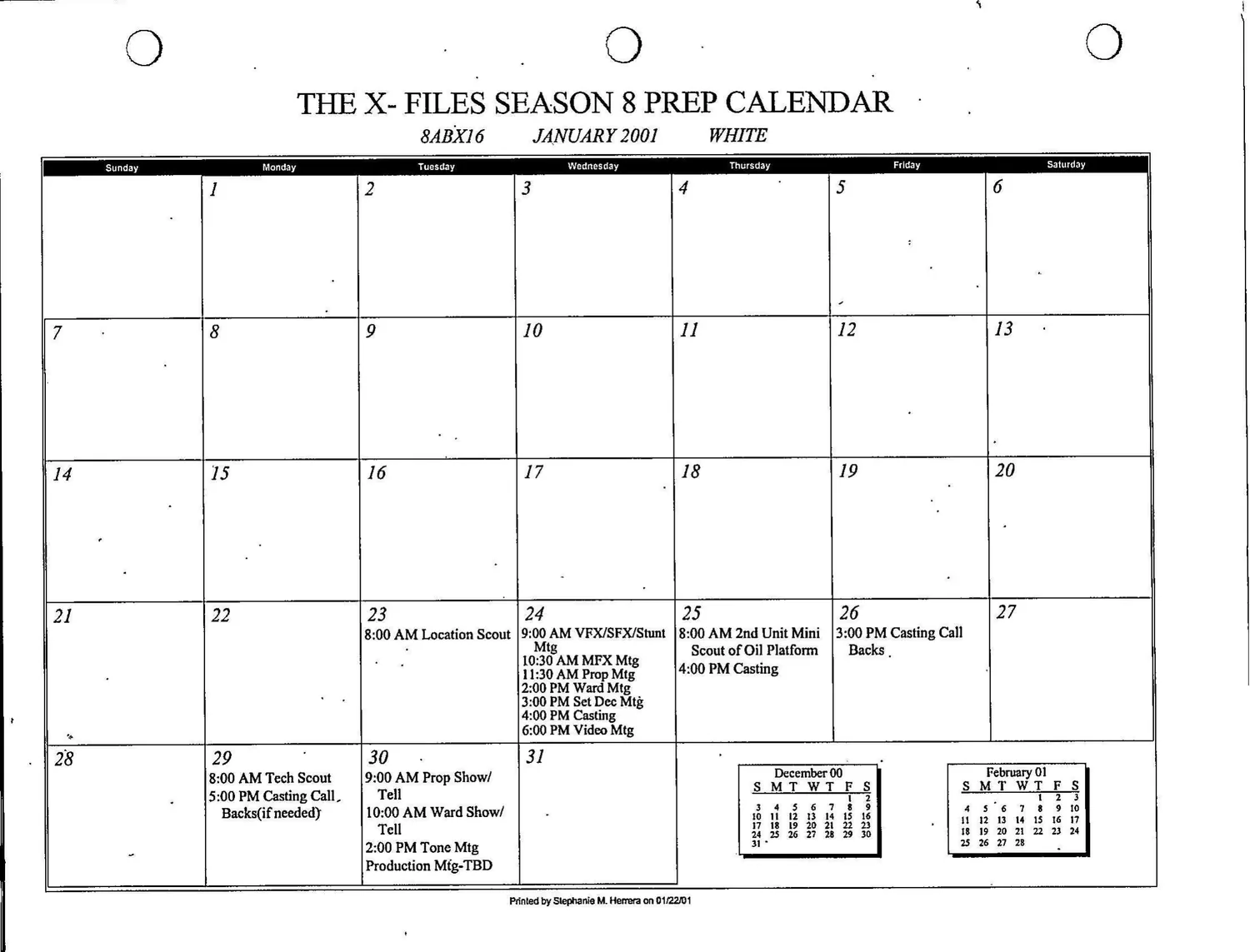 Prep Calendar, January 2001