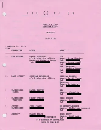 Cast list, Pink, February 28, 1995, page 1