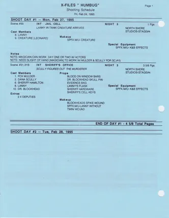 Shooting schedule, Blue, page 3