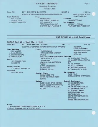 Shooting schedule, Blue, page 5