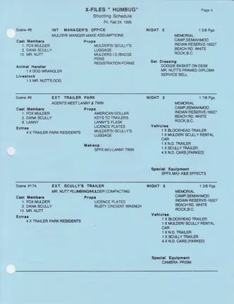 Shooting schedule, Blue, page 6