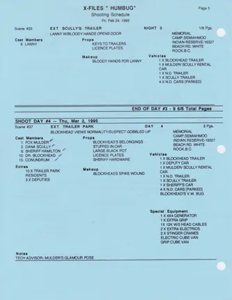 Shooting schedule, Blue, page 7