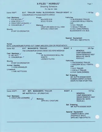 Shooting schedule, Blue, page 9