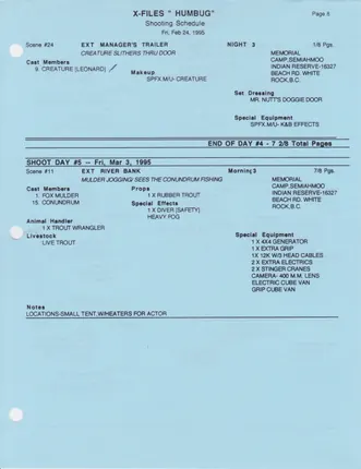 Shooting schedule, Blue, page 10