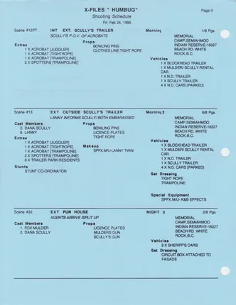 Shooting schedule, Blue, page 11