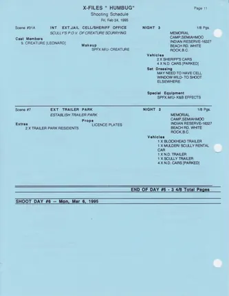 Shooting schedule, Blue, page 13