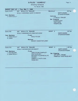 Shooting schedule, Blue, page 15