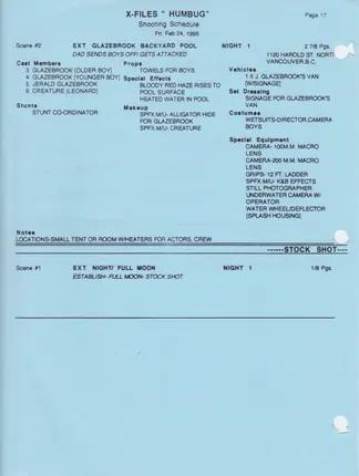 Shooting schedule, Blue, page 19