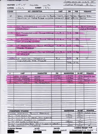 Call sheets, days 1 to 7 of 8, page 2