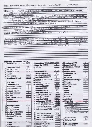 Call sheets, days 1 to 7 of 8, page 3