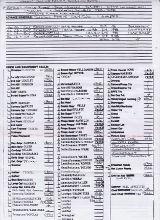Call sheets, days 1 to 7 of 8, page 4