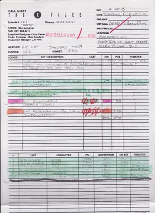 Call sheets, days 1 to 7 of 8, page 5