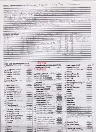 Call sheets, days 1 to 7 of 8, page 7