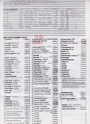 Call sheets, days 1 to 7 of 8, page 8
