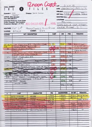 Call sheets, days 1 to 7 of 8, page 9