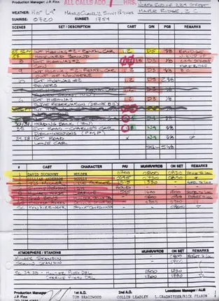 Call sheets, days 1 to 7 of 8, page 10