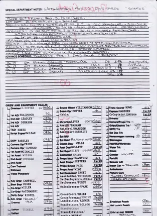 Call sheets, days 1 to 7 of 8, page 11