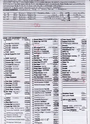 Call sheets, days 1 to 7 of 8, page 12