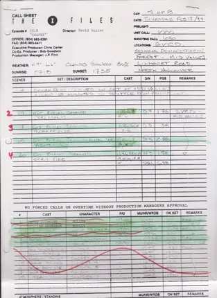 Call sheets, days 1 to 7 of 8, page 13