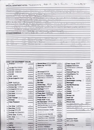 Call sheets, days 1 to 7 of 8, page 15