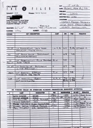 Call sheets, days 1 to 7 of 8, page 17