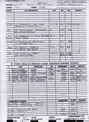Call sheets, days 1 to 7 of 8, page 18