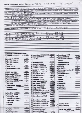 Call sheets, days 1 to 7 of 8, page 19