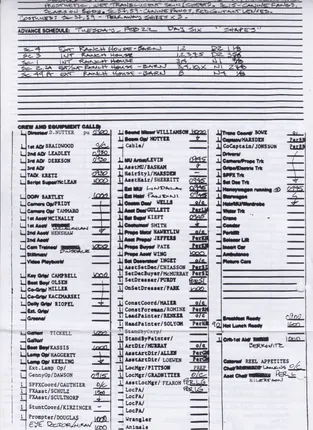 Call sheets, days 1 to 7 of 8, page 20