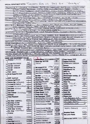 Call sheets, days 1 to 7 of 8, page 23