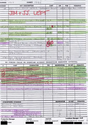 Call sheets, days 1 to 7 of 8, page 26