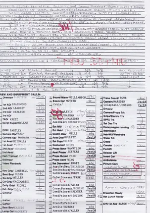 Call sheets, days 1 to 7 of 8, page 27