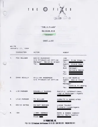 Cast list, White, January 11, 1994, page 1