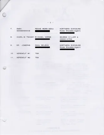 Cast list, White, January 11, 1994, page 2